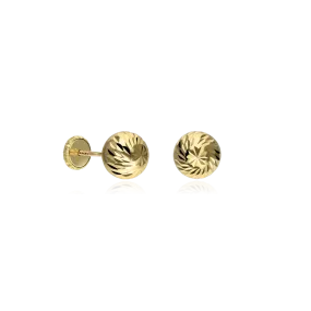 18k Gold Carved Ball Earrings 7mm with Bale