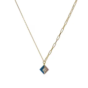 Square Rhodonite and Blue Agate Stone Necklaces