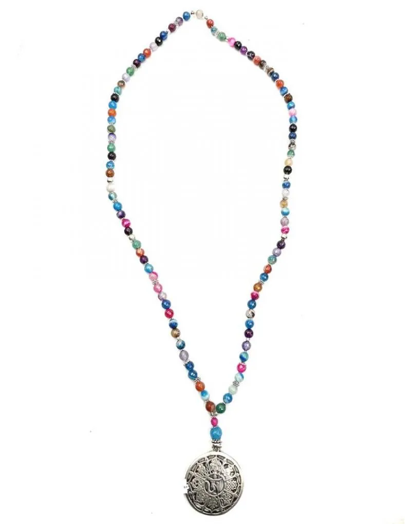 Multicolor Stone Long Necklaces with Silver Mandala