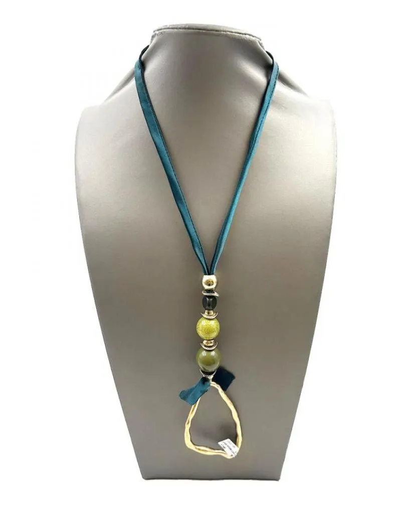 Green Necklace and Gold Pendant for Short or Long Wear