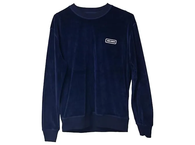 Sudadera de manga larga con parche Ami Paris en terciopelo azul marino 