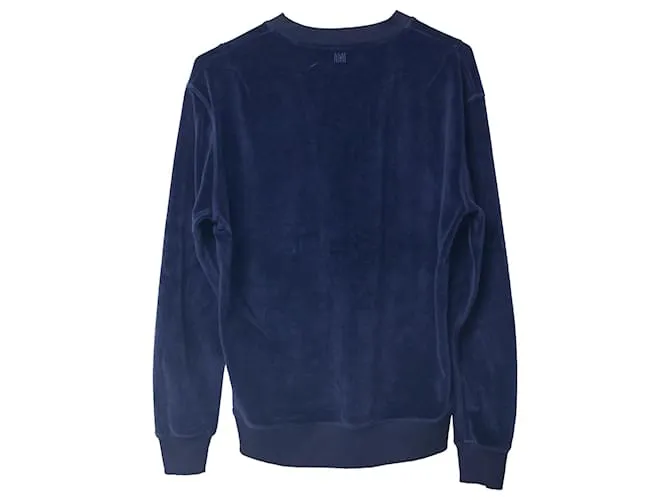 Sudadera de manga larga con parche Ami Paris en terciopelo azul marino 