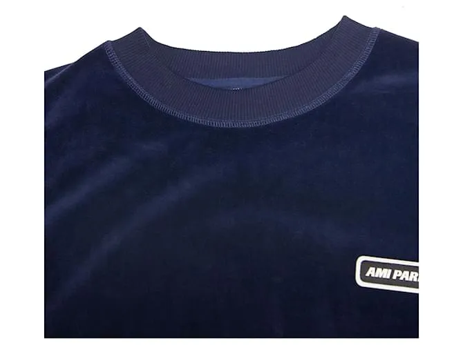 Sudadera de manga larga con parche Ami Paris en terciopelo azul marino 