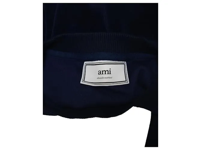Sudadera de manga larga con parche Ami Paris en terciopelo azul marino 
